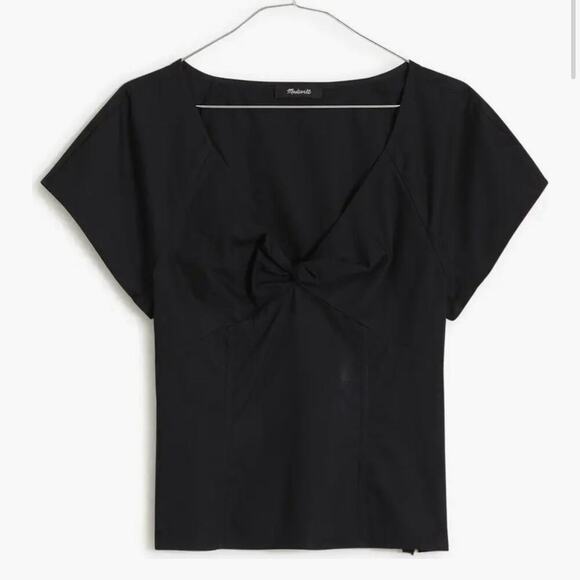 NWT Madewell Twist Front Seamed Cotton Top Black Woman’s Size 0 XS Short Sleeve - Picture 1 of 8